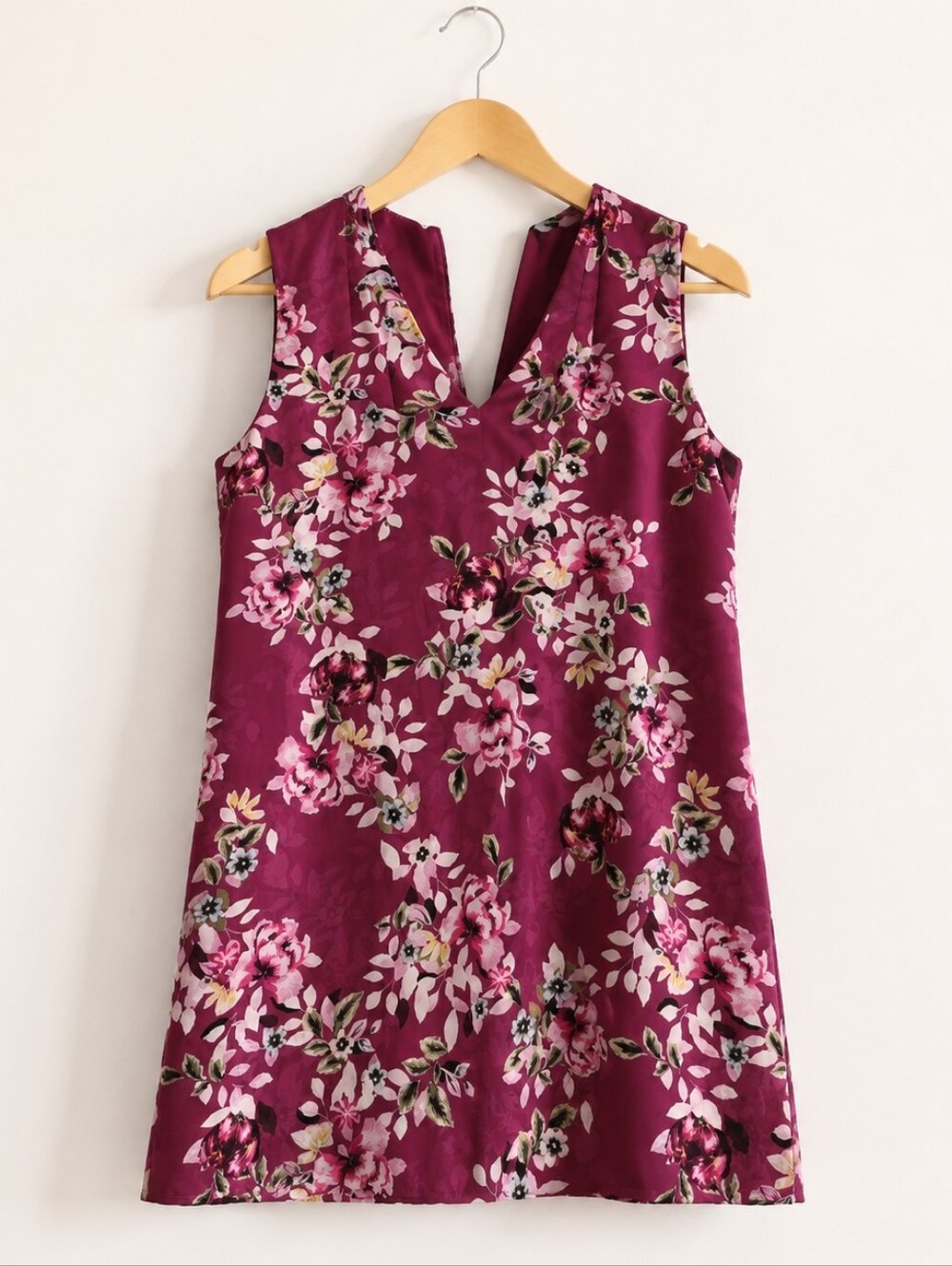 Floral V-Neck Mini Dress in Plum